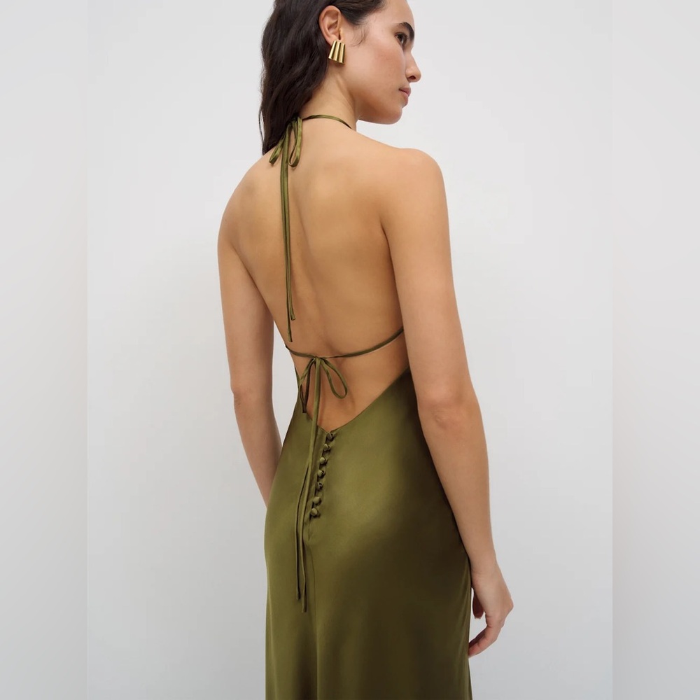 Reformation Olive Green Satin Maxi Dress - Picture 2 of 16